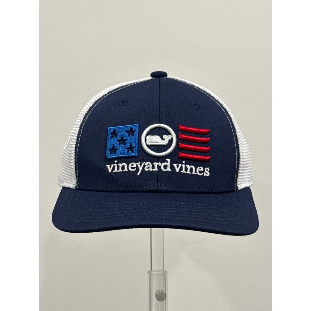 Vineyard Vines Trucker Hat Kids OS Navy Blue Good Patriotic Whale Snapback